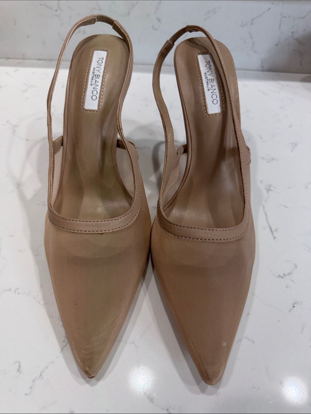 Tony Bianco Beige Pointed Slingback Pumps